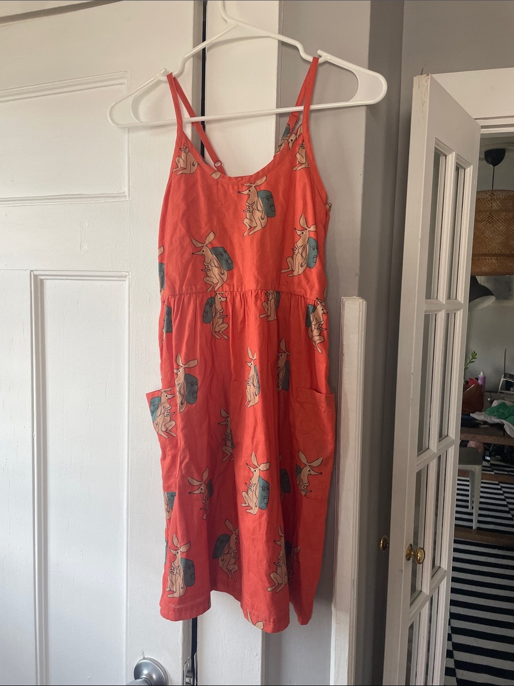 Sz 10 Spanish brand Nadadelazos Orange Sleeveless Casual Dress with Kangaroos